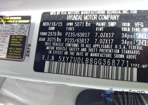 2016 Hyundai Santa Fe Sport 2.4L from USA, damaged, VIN 5XYZUDLB8GG368771